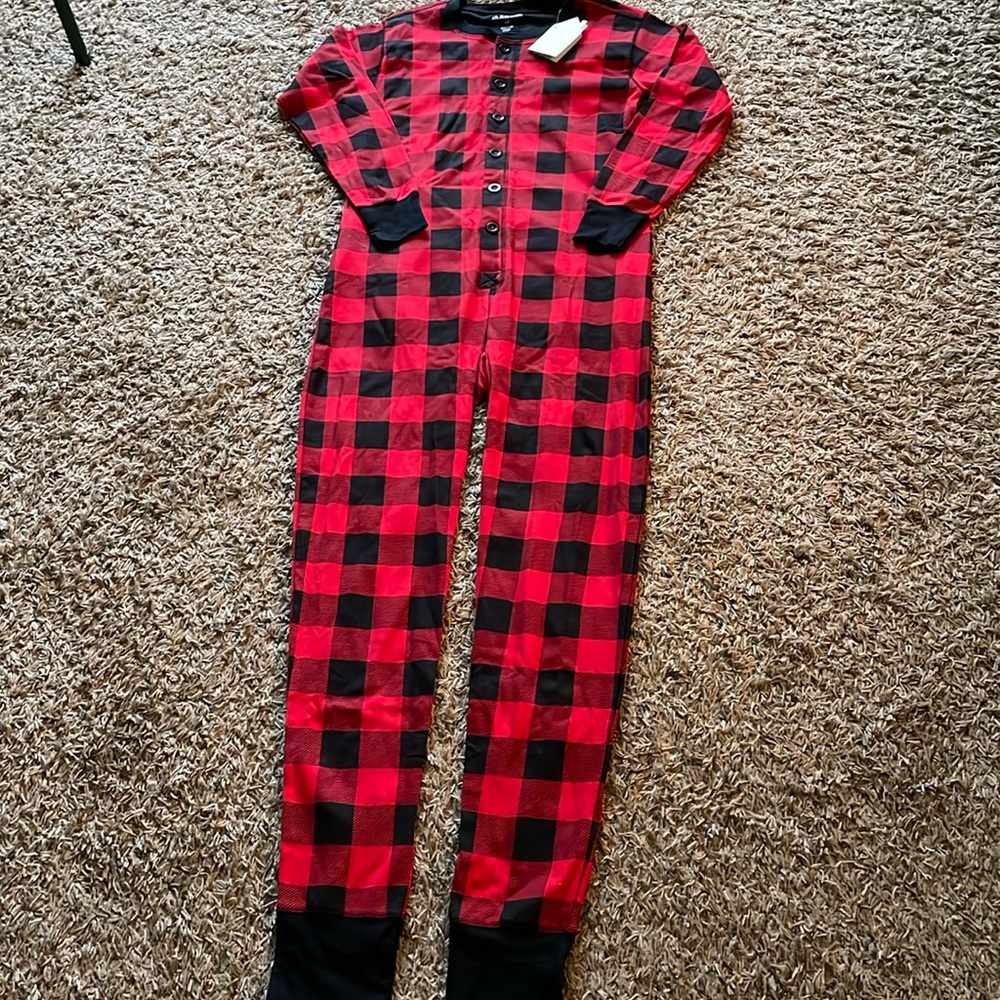 NWT Little Blue House moose on plaid adult union suit size small